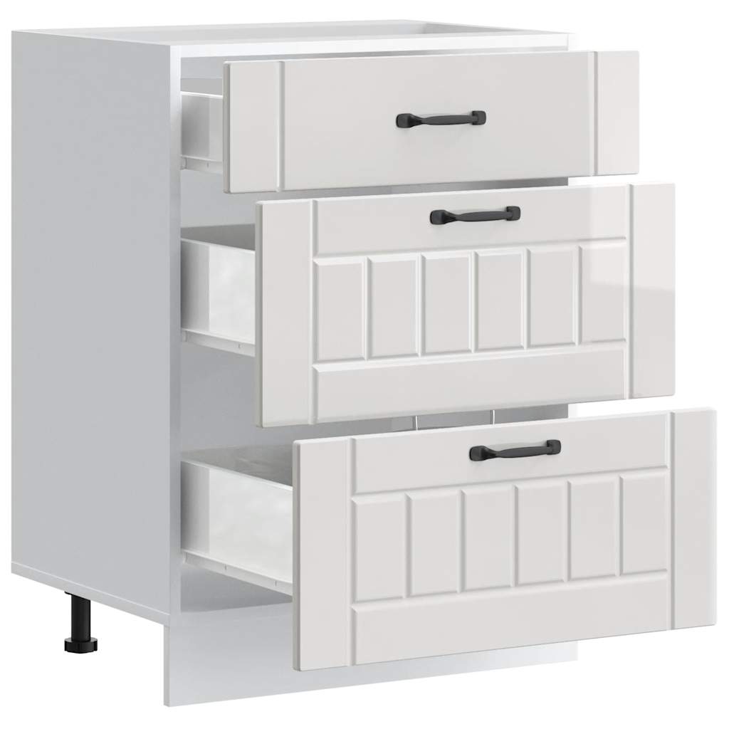 Mobiletto da cucina-Armadio da cucina "Lucca" Bianco lucido in legno ingegnerizzato 618726