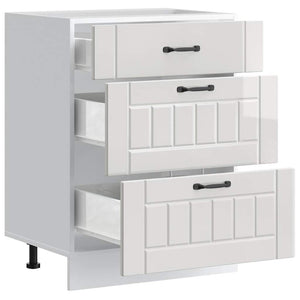 Mobiletto da cucina-Armadio da cucina "Lucca" Bianco lucido in legno ingegnerizzato 618726