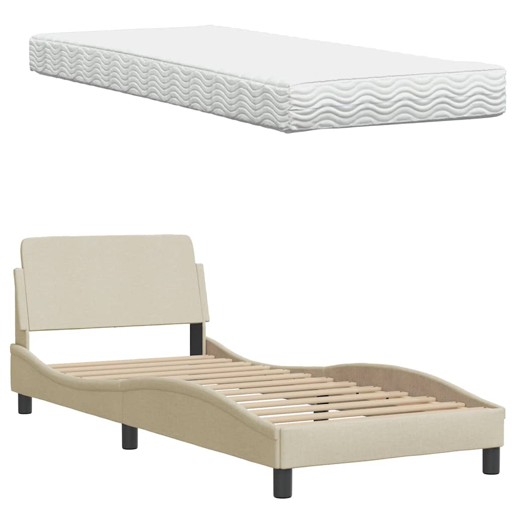 vidaXL Letto con Materasso Crema 90x190 cm in Tessuto