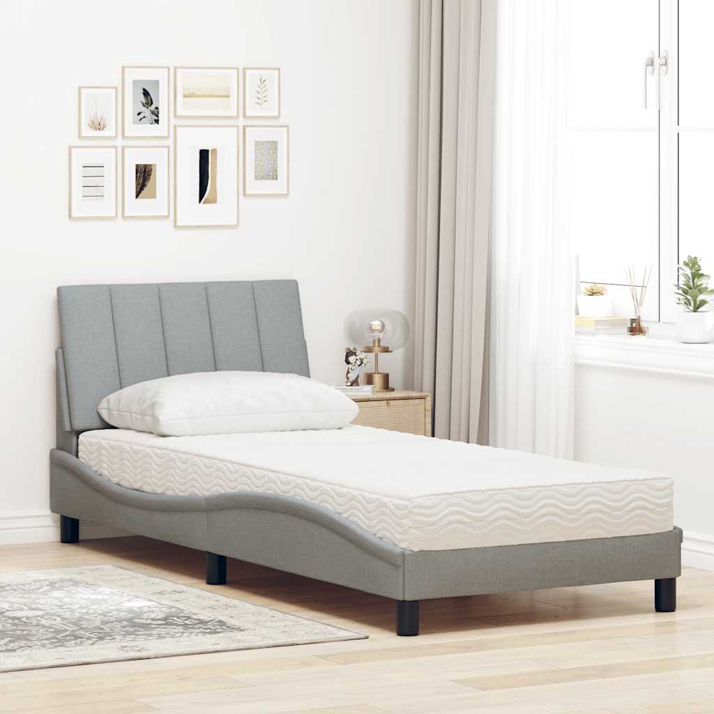 vidaXL Letto con Materasso Grigio Chiaro 90x200 cm in Tessuto