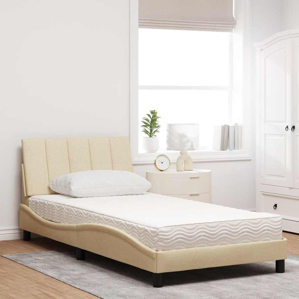 vidaXL Letto con Materasso Crema 100x200 cm in Tessuto