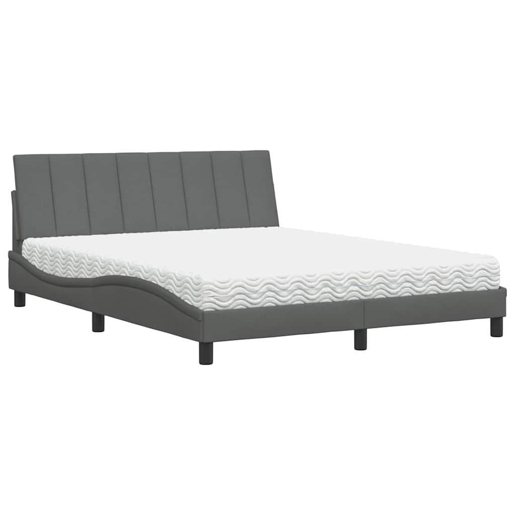 vidaXL Letto con Materasso Grigio Scuro 160x200 cm Tessuto