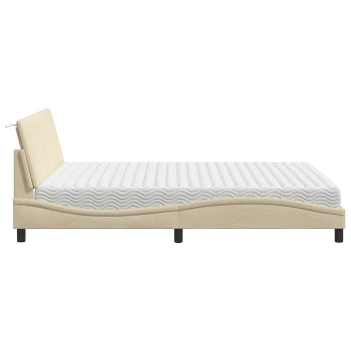 Letto con Materasso Crema 160x200 cm in Tessuto 3310543