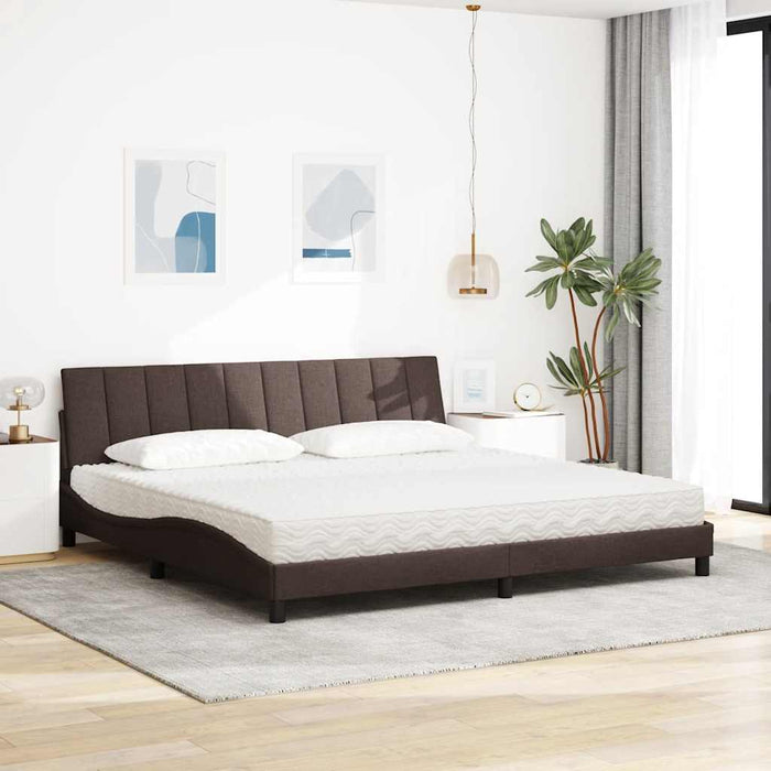 Letto con Materasso Hanko Marrone Scuro 200x200 cm in Tessuto 3310555