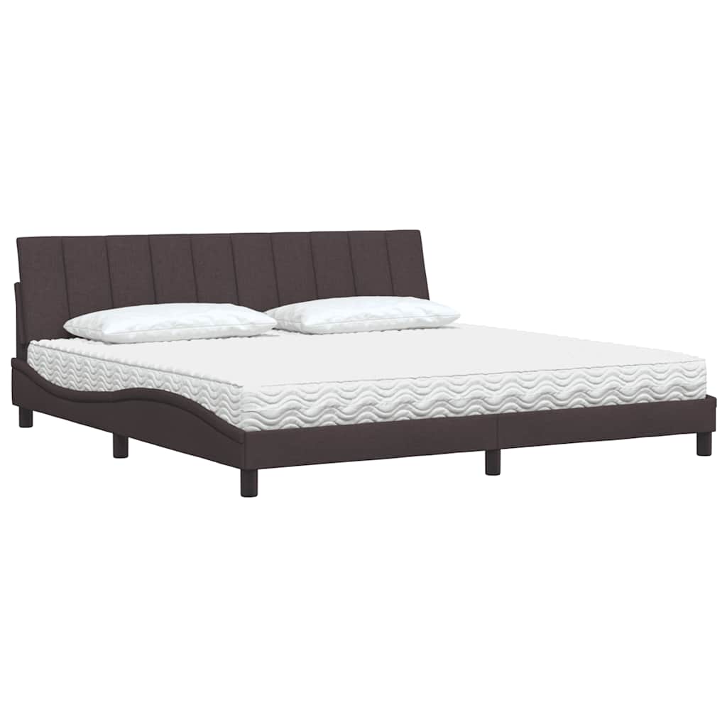 Letto con Materasso Hanko Marrone Scuro 200x200 cm in Tessuto 3310555