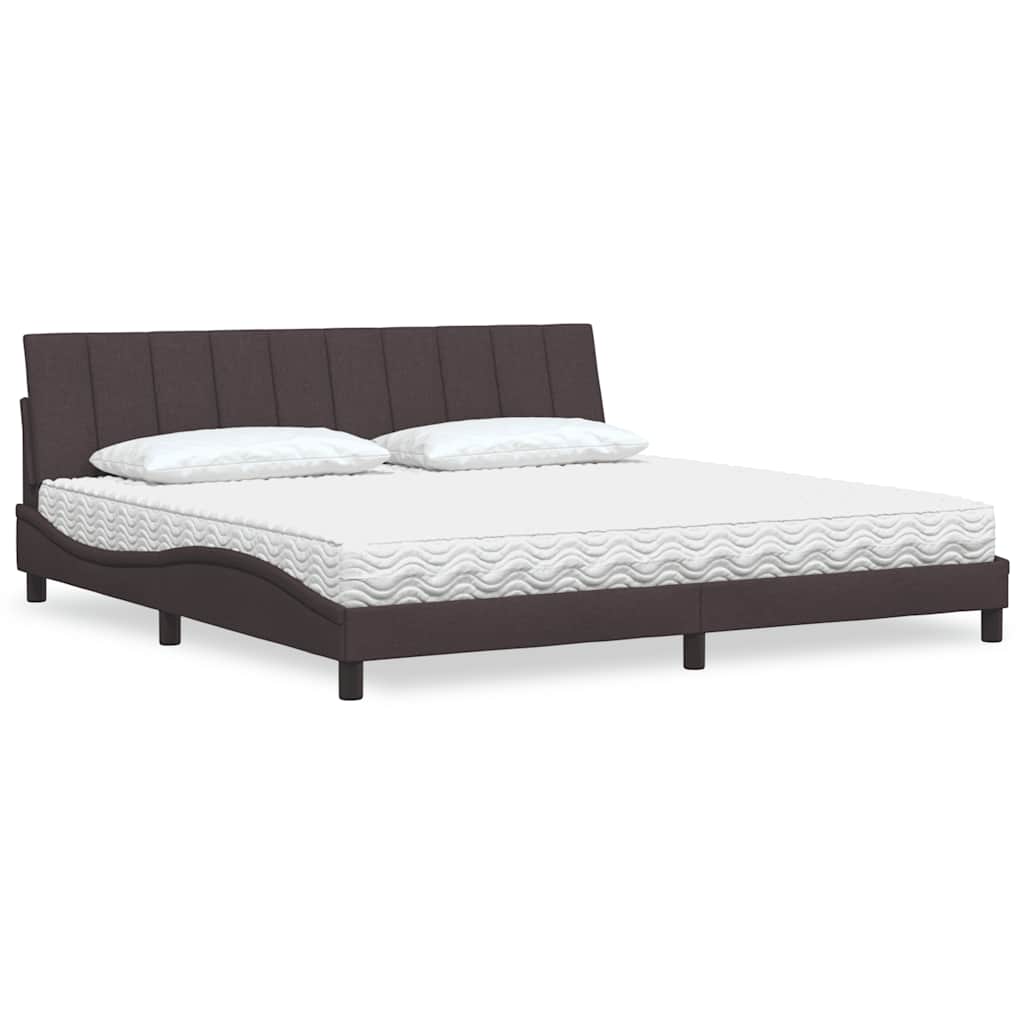 Letto con Materasso Hanko Marrone Scuro 200x200 cm in Tessuto 3310555