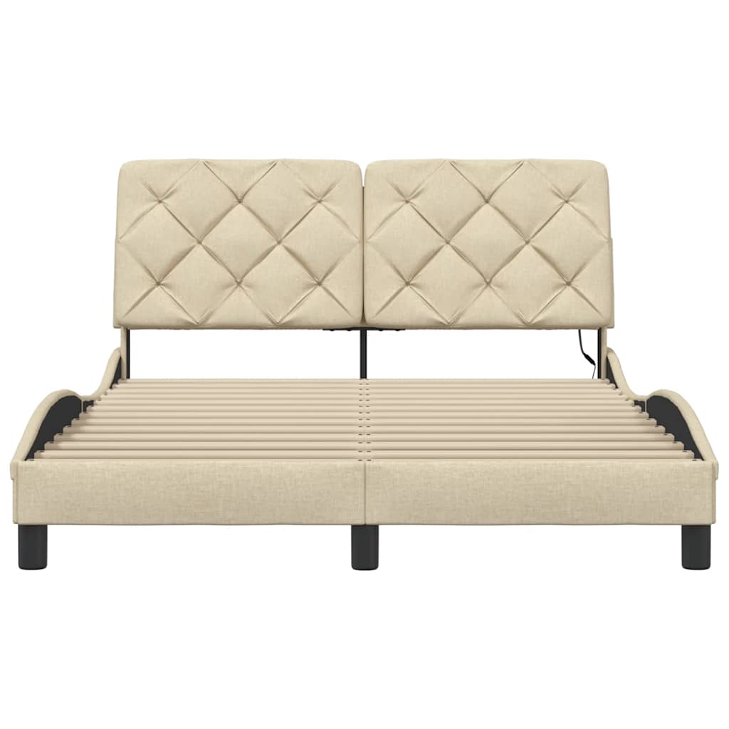 vidaXL Giroletto con LED senza Materasso Crema 140x190 cm in Tessuto