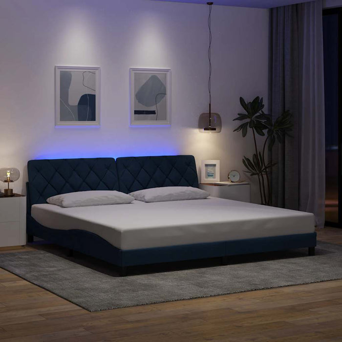 Giroletto con LED senza Materasso-Struttura Letto con LED Blu 200x200 cm in Tessuto