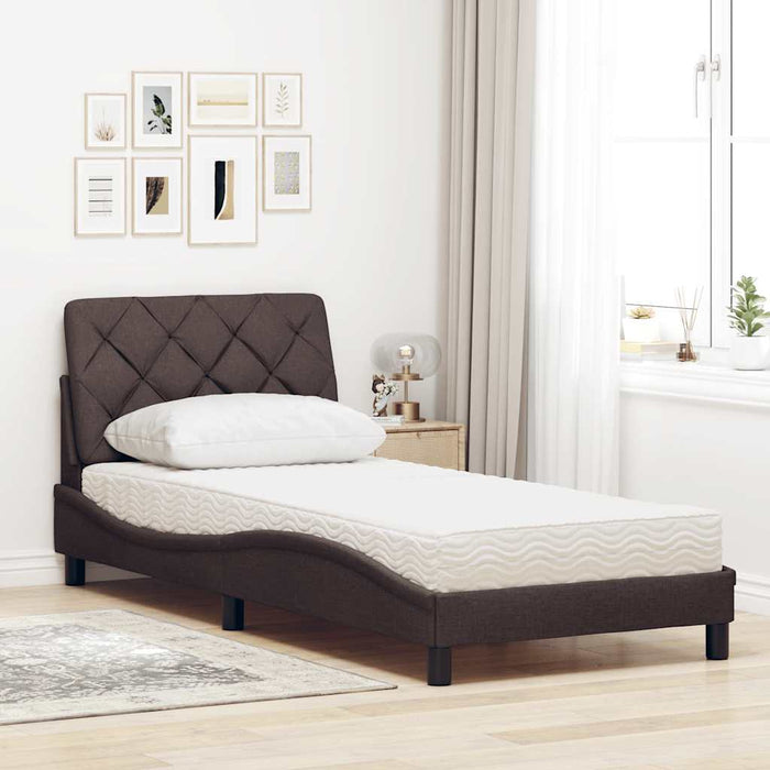 Letto con Materasso Marrone Scuro 90x190 cm in Tessuto 3310709