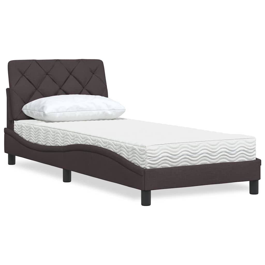 Letto con Materasso Marrone Scuro 90x190 cm in Tessuto 3310709