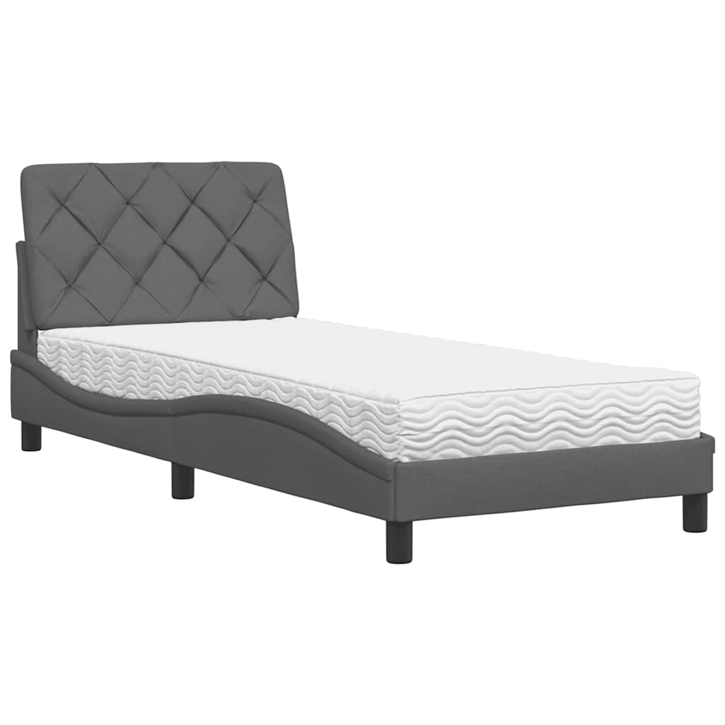 vidaXL Letto con Materasso Grigio Scuro 90x200 cm in Tessuto