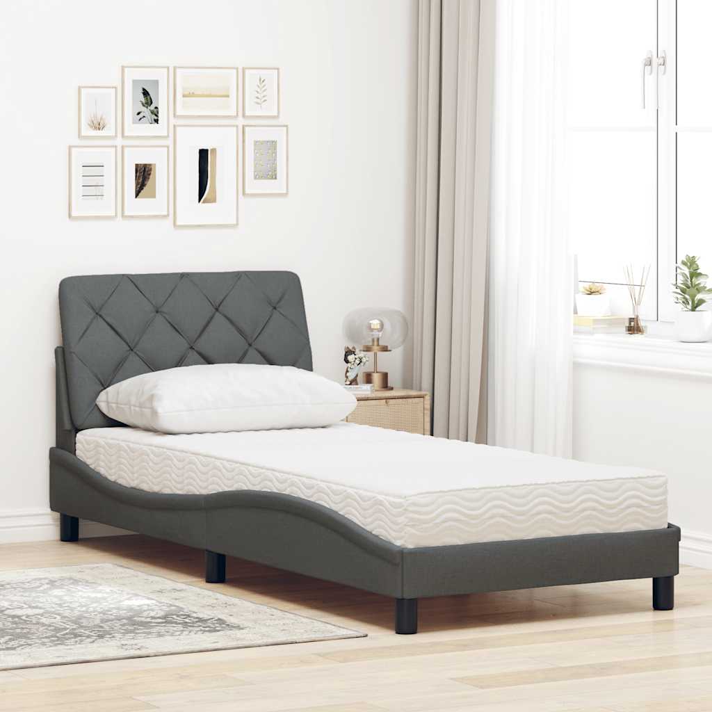 vidaXL Letto con Materasso Grigio Scuro 90x200 cm in Tessuto