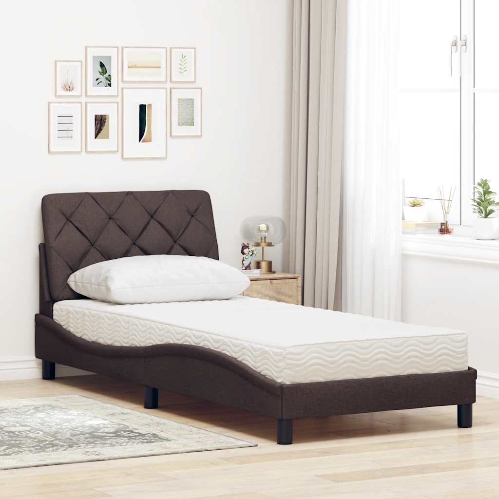vidaXL Letto con Materasso Marrone Scuro 90x200 cm in Tessuto