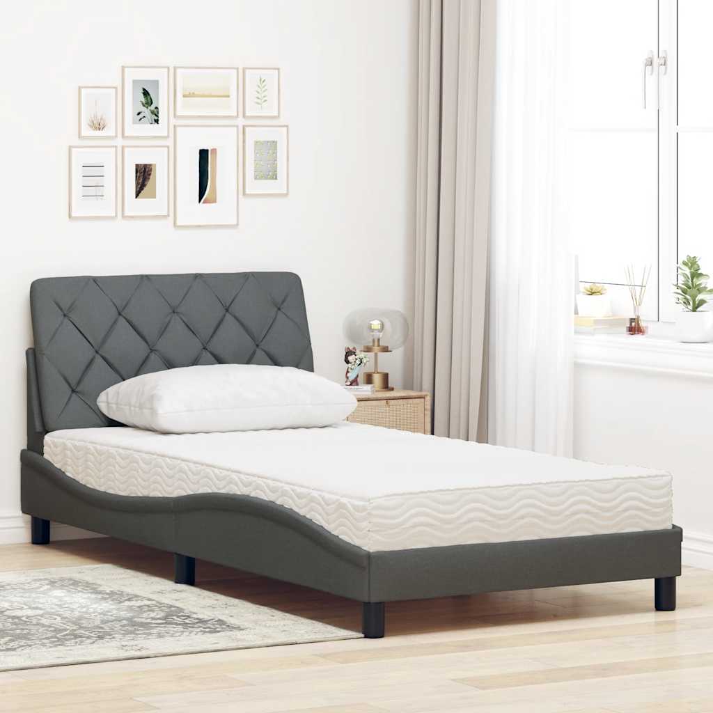 vidaXL Letto con Materasso Grigio Scuro 100x200 cm in Tessuto