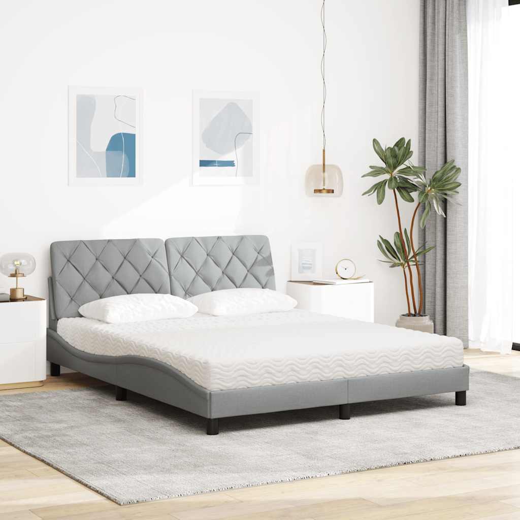 vidaXL Letto con Materasso Grigio Chiaro160x200 cm Tessuto