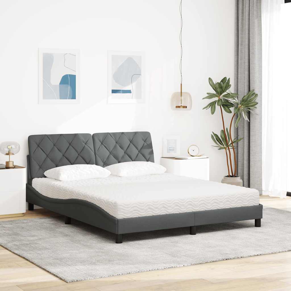 vidaXL Letto con Materasso Grigio Scuro 160x200 cm Tessuto