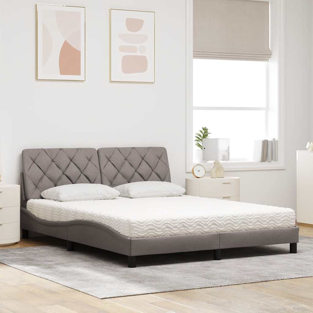 vidaXL Letto con Materasso Tortora 160x200 cm in Tessuto
