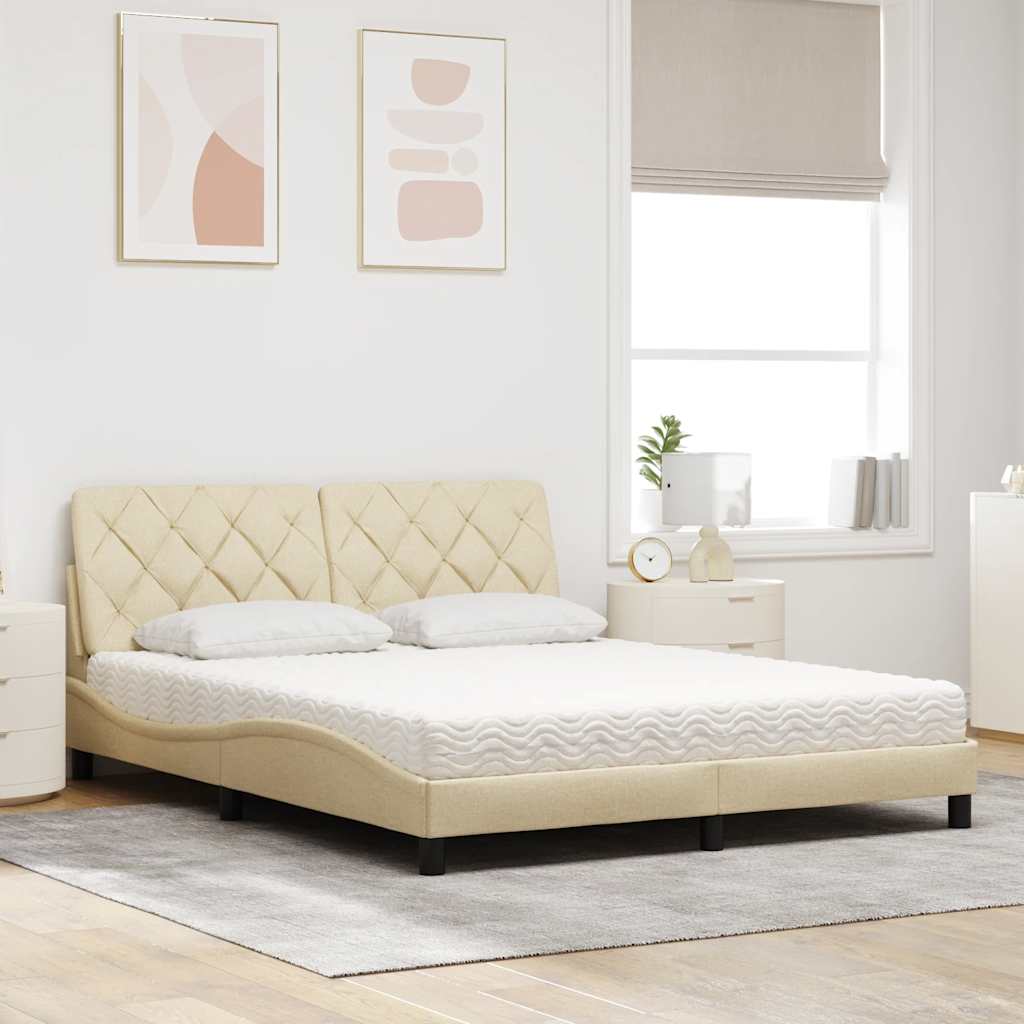 vidaXL Letto con Materasso Crema 160x200 cm in Tessuto