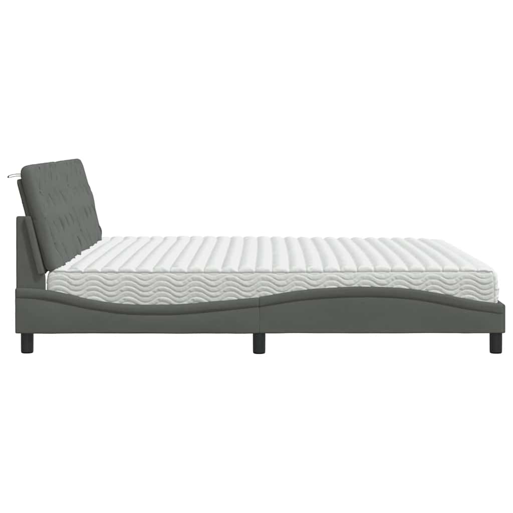 vidaXL Letto con Materasso Grigio Scuro 200x200 cm in Tessuto