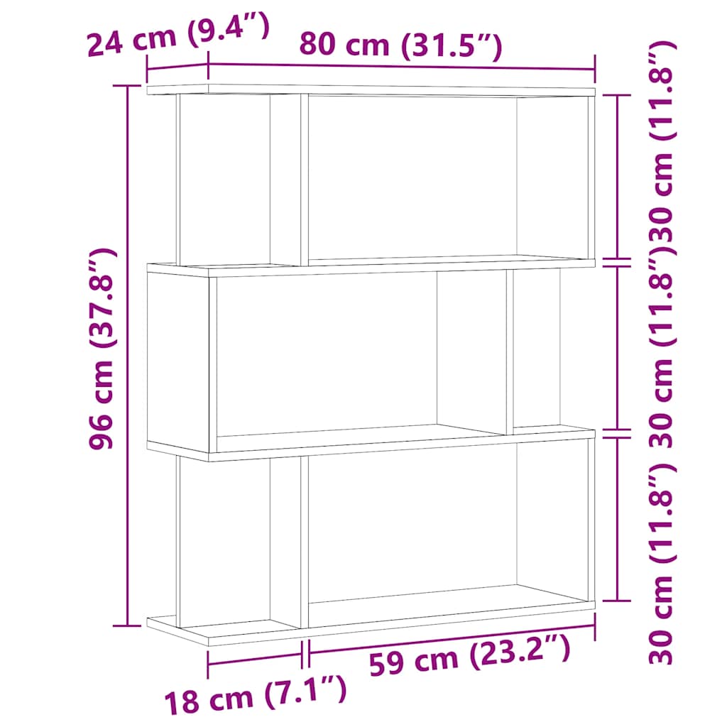 Libreria-Scaffale per Libri-Mobile di Stoccaggio in Legno Antico 80x24x96 cm in Legno Multistrato