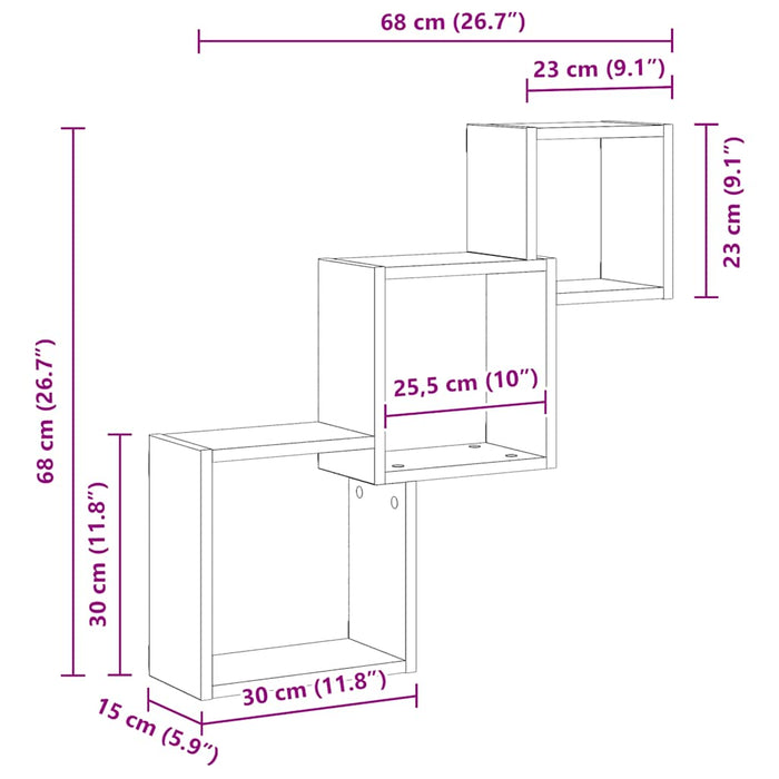 Mensole a Cubo Parete Artigianale 68x15x68 cm Legno Multistrato 855815