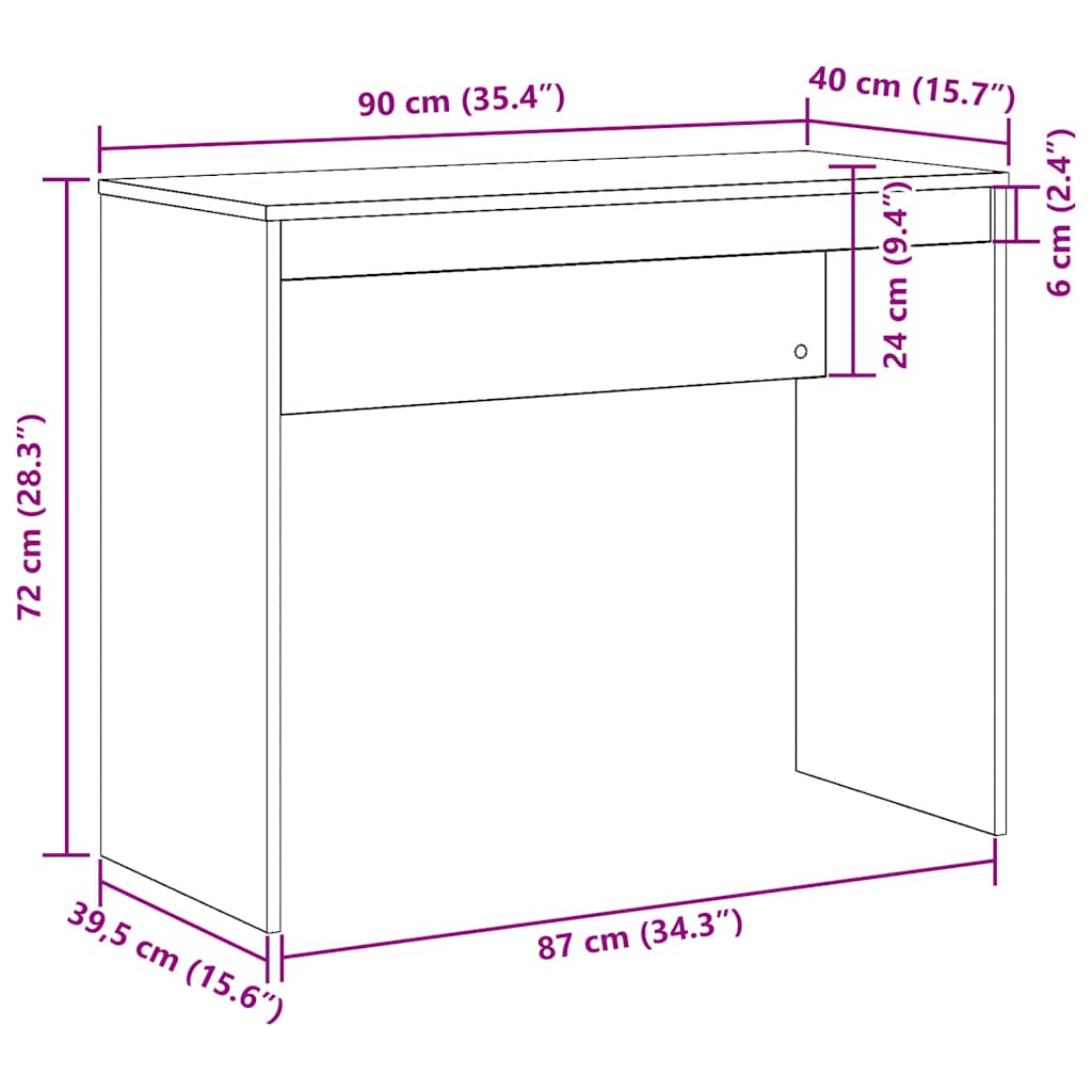 Scrivania Rovere Artigianale 90x40x72 cm in Legno Multistrato