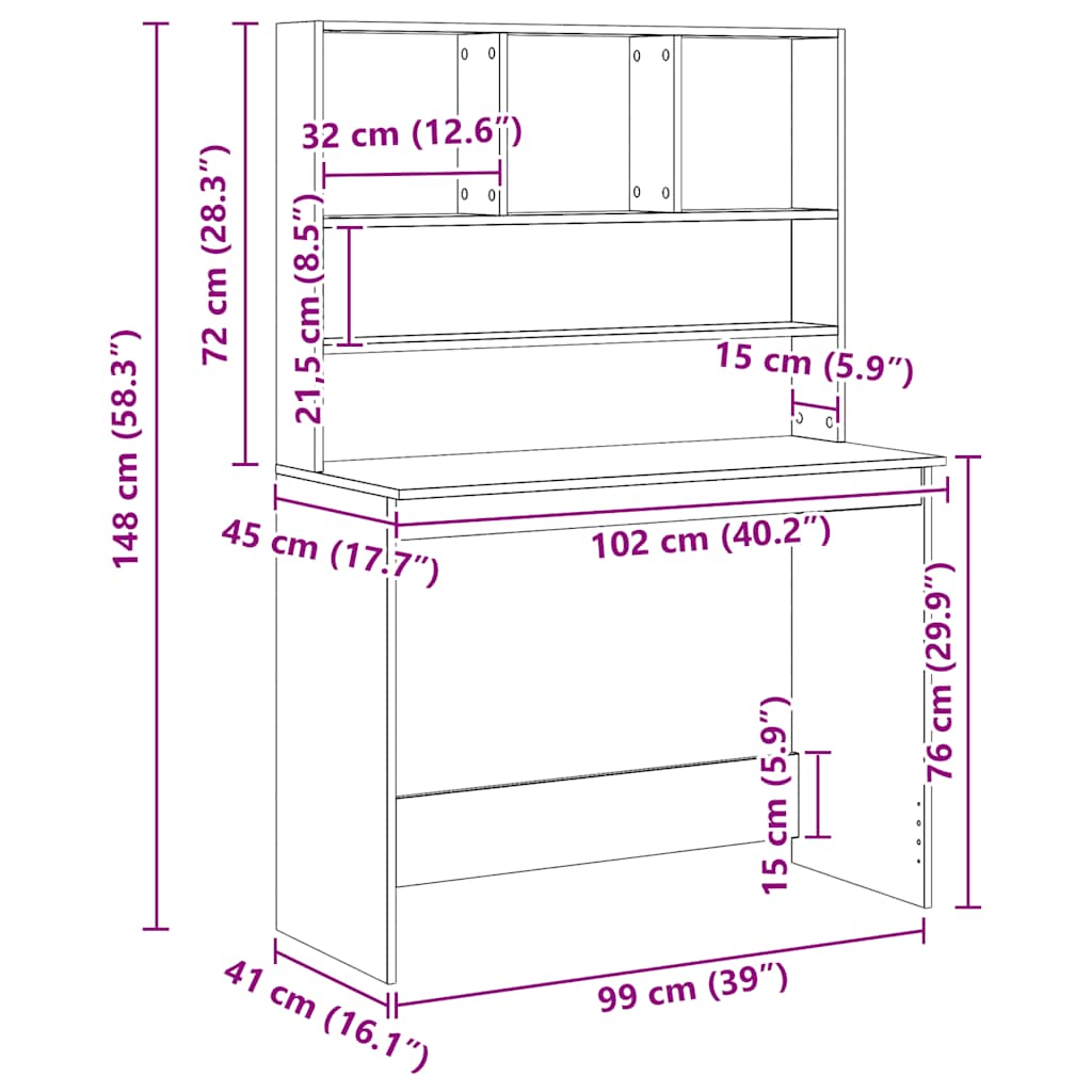 vidaXL Scrivania Mensole Rovere Artigianale 102x45x148 cm Multistrato