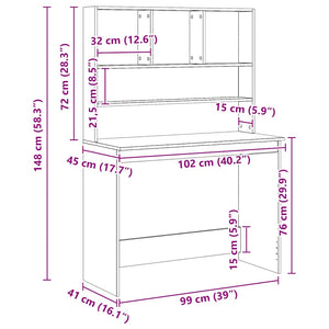vidaXL Scrivania Mensole Rovere Artigianale 102x45x148 cm Multistrato