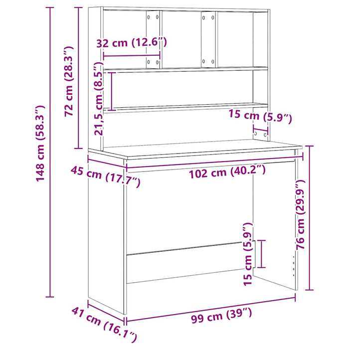 vidaXL Scrivania Mensole Rovere Artigianale 102x45x148 cm Multistrato