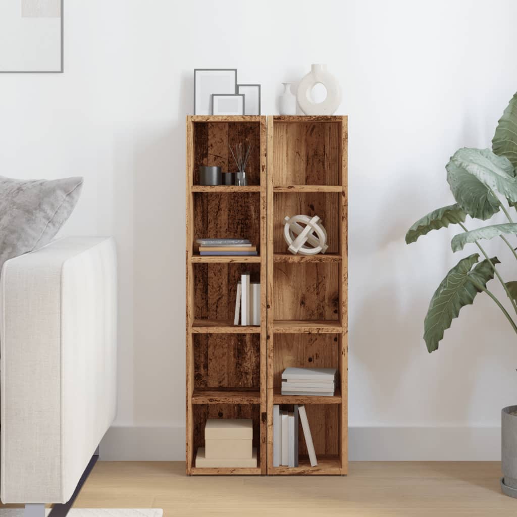 Scaffali Porta CD 2 pz Legno Antico 21x16x93,5 cm in Truciolato