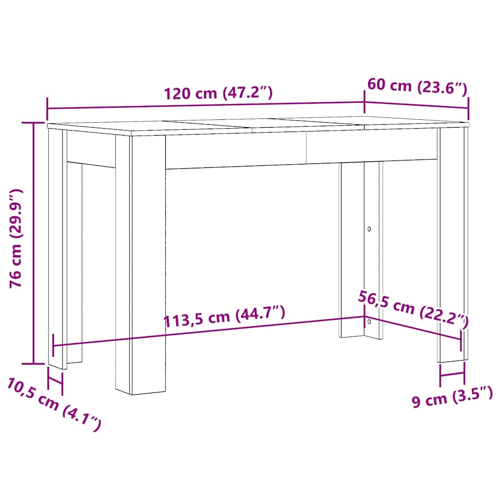 Tavolo da Pranzo Legno Antico 120x60x76 cm in Truciolato 855840
