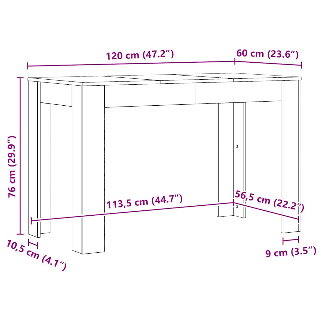 vidaXL Tavolo da Pranzo Rovere Artigianale 120x60x76 cm in Truciolato