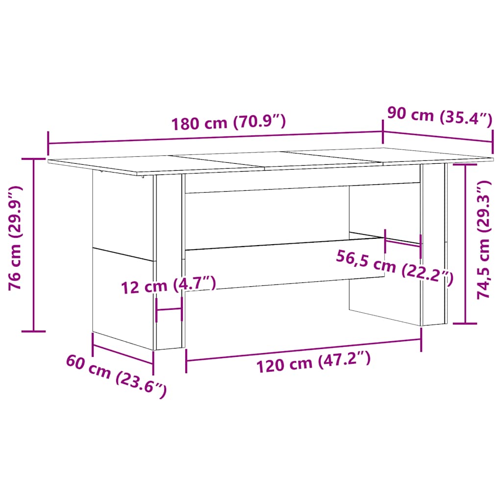 Tavolo da Pranzo Legno Vecchio 180x90x76cm in Legno Multistrato 855844