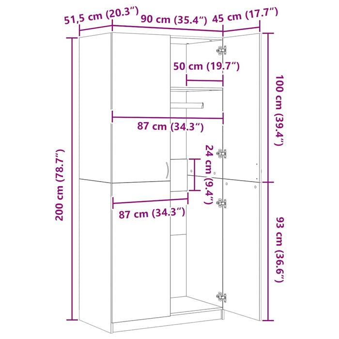 Armadio Legno Antico 90x52x200 cm in Truciolato 855884
