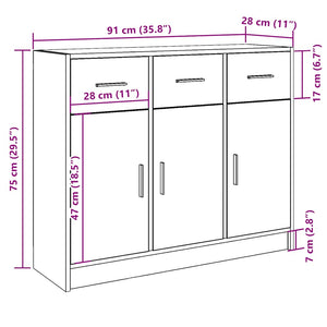 Credenza Rovere Artigianale 91x28x75 cm in Legno Multistrato 855895
