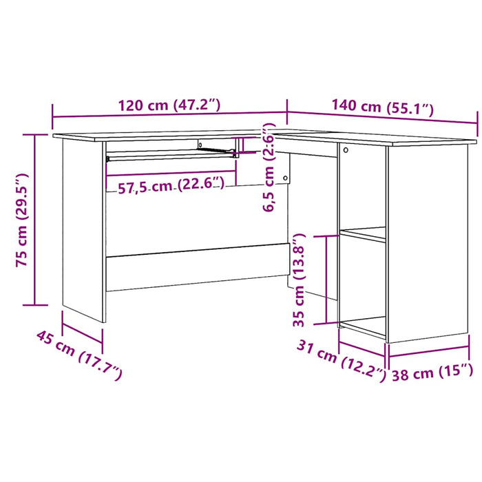 Scrivania Angolare Legno Antico 120x140x75 cm Legno Multistrato 855900