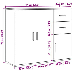 vidaXL Credenza Rovere Artigianale 91x29,5x75 cm in Legno Multistrato