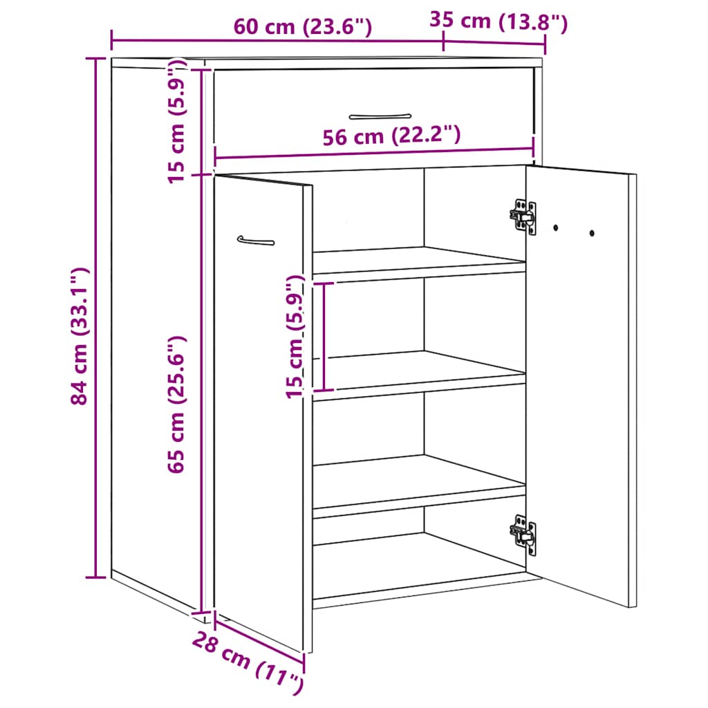 vidaXL Scarpiera Rovere Artigianale 60x35x84 cm in Legno Multistrato