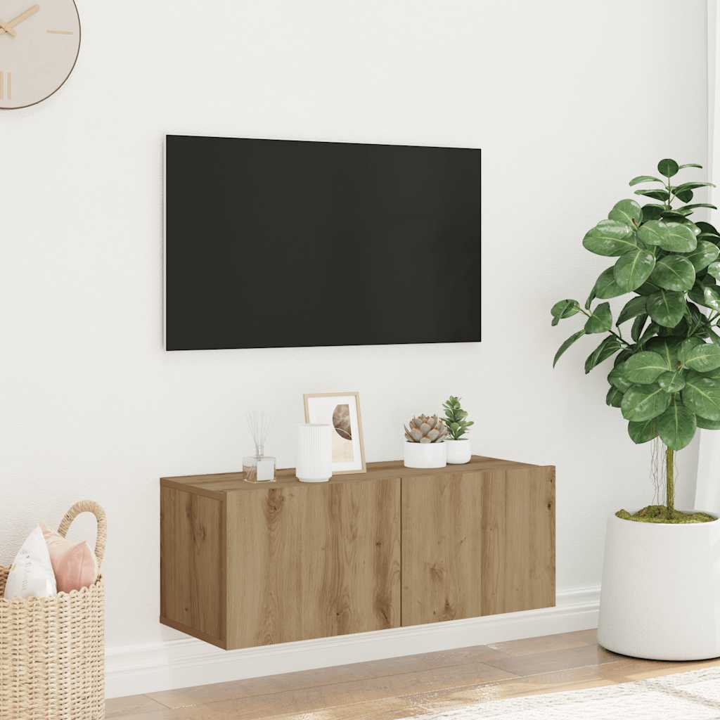 Mobile TV a Parete-Mobile TV a Muro Rovere Artigianale 80x30x30 cm in Truciolato