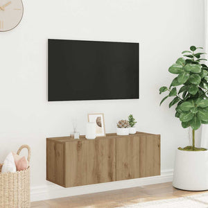Mobile TV a Parete-Mobile TV a Muro Rovere Artigianale 80x30x30 cm in Truciolato