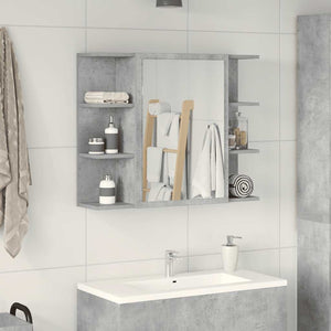 Mobile Bagno con Specchio Grigio Cemento 80x20,5x64 Multistrato 856035