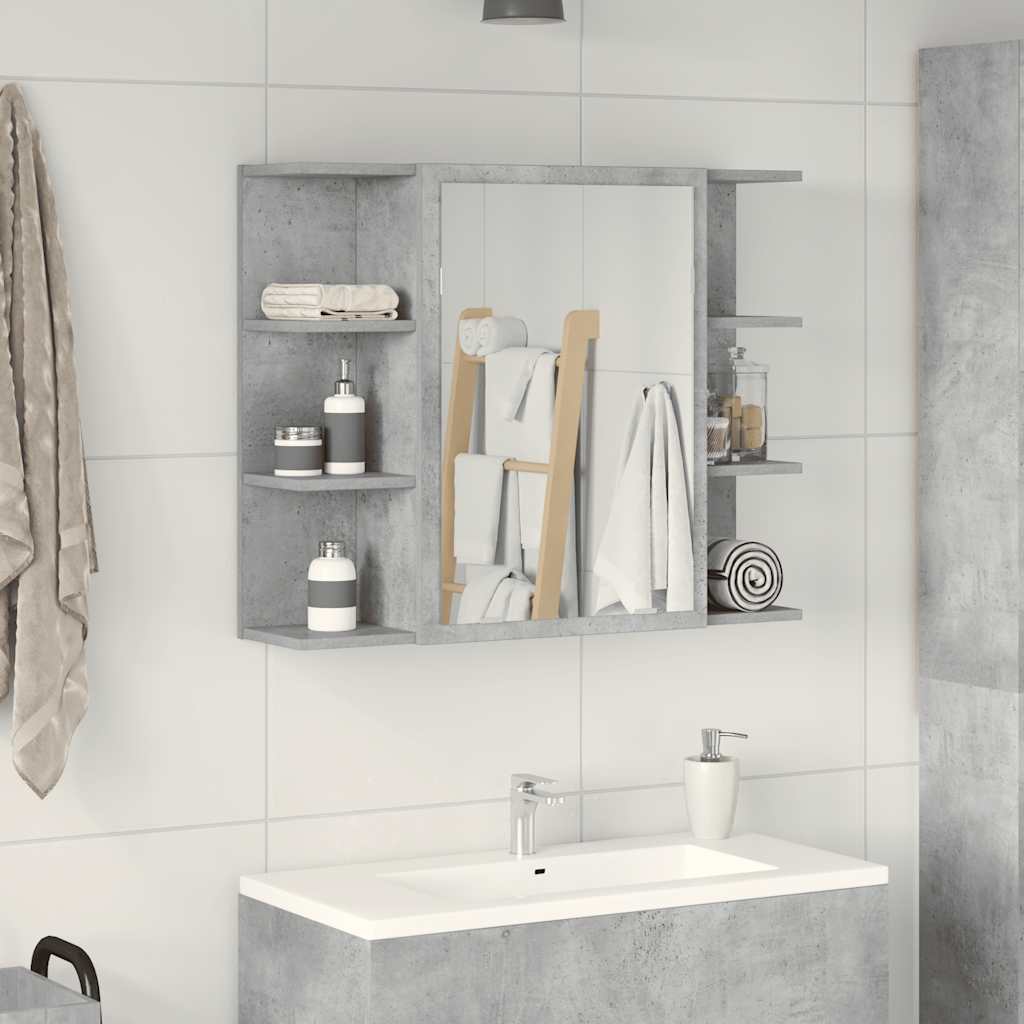 Mobile bagno con specchio-Armadietto a Specchio da Bagno-Mobile bagno con specchio Grigio Cemento 80x20,5x64 Multistrato