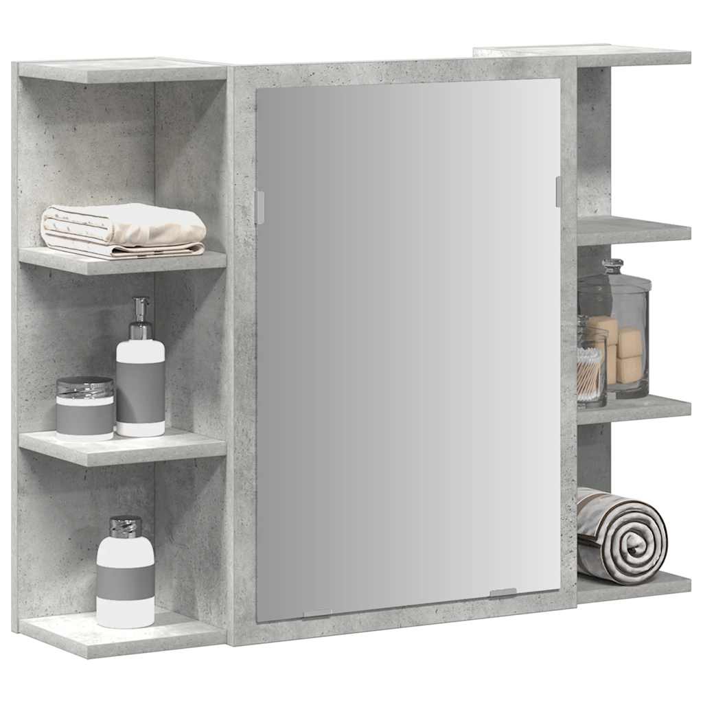 Mobile bagno con specchio-Armadietto a Specchio da Bagno-Mobile bagno con specchio Grigio Cemento 80x20,5x64 Multistrato