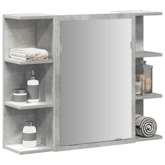 Mobile bagno con specchio-Armadietto a Specchio da Bagno-Mobile bagno con specchio Grigio Cemento 80x20,5x64 Multistrato