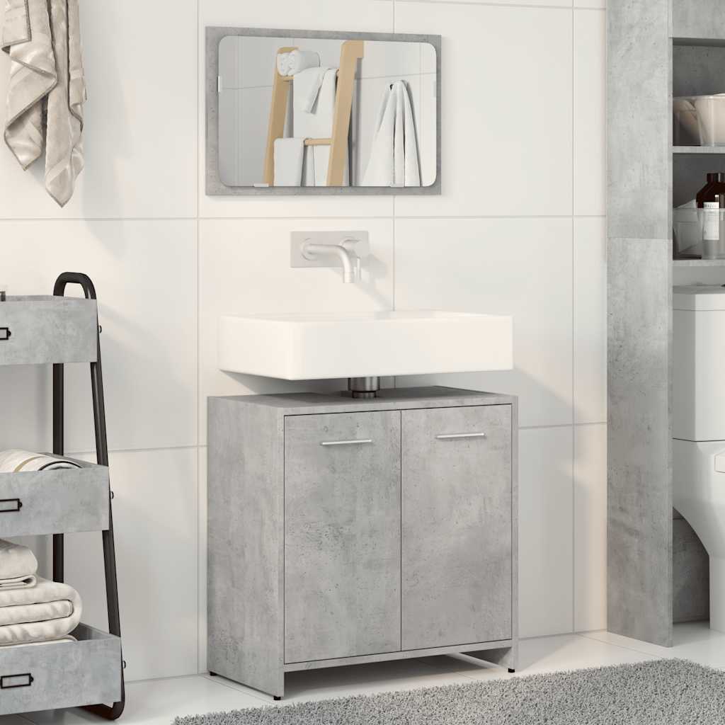 Mobile da Bagno con Specchio Grigio Cemento Legno Multistrato 856041