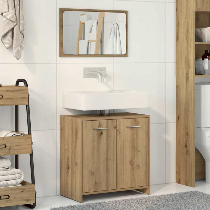 Mobile da Bagno con Specchio-Armadietto a Specchio da Bagno Rovere Artigianale Truciolato 347703