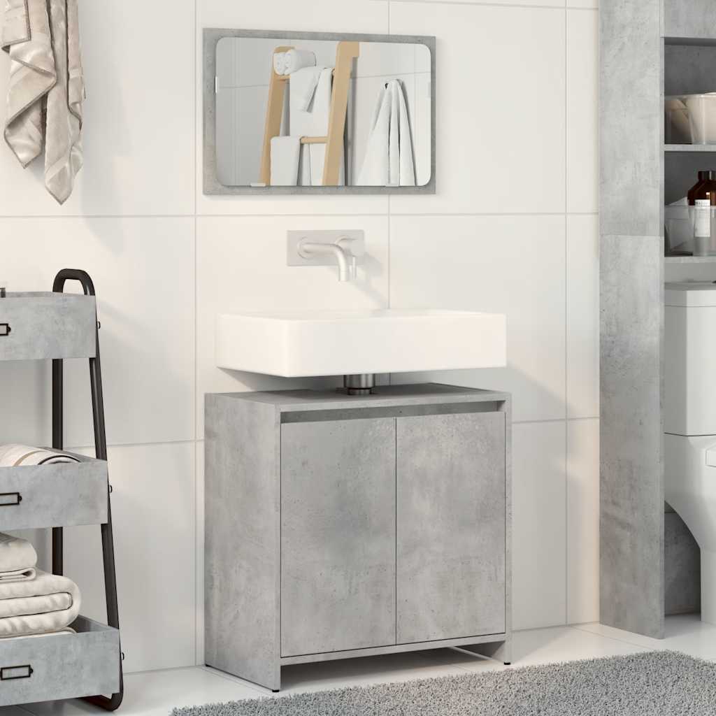 Set Mobili da Bagno 2 pz Grigio Cemento in Legno Multistrato 856066