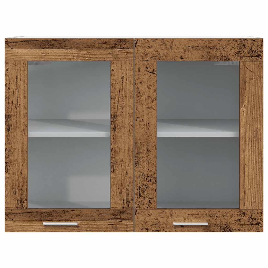 Mobile Pensile con Vetro “Lyon” Legno Antico 80x31x60 cm 856119