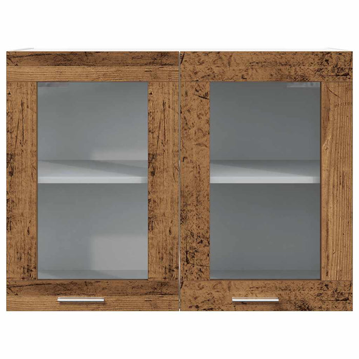Mobile Pensile con Vetro “Lyon” Legno Antico 80x31x60 cm 856119