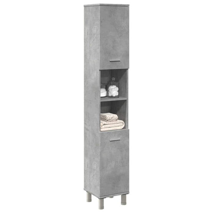 vidaXL Mobile da Bagno Grigio Cemento 30x30x179 cm Legno Multistrato